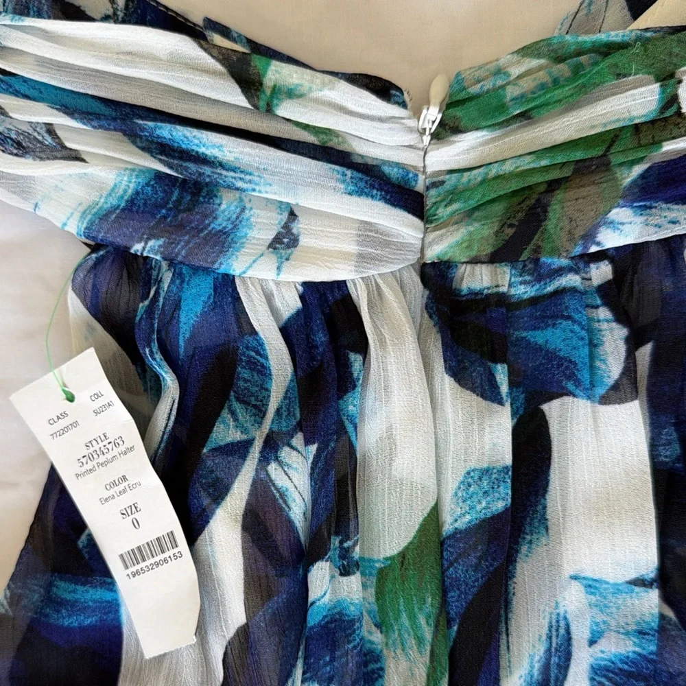 Coquette Boho Cottage core Nature White House Black Market blue & green Halter - Picture 3 of 6